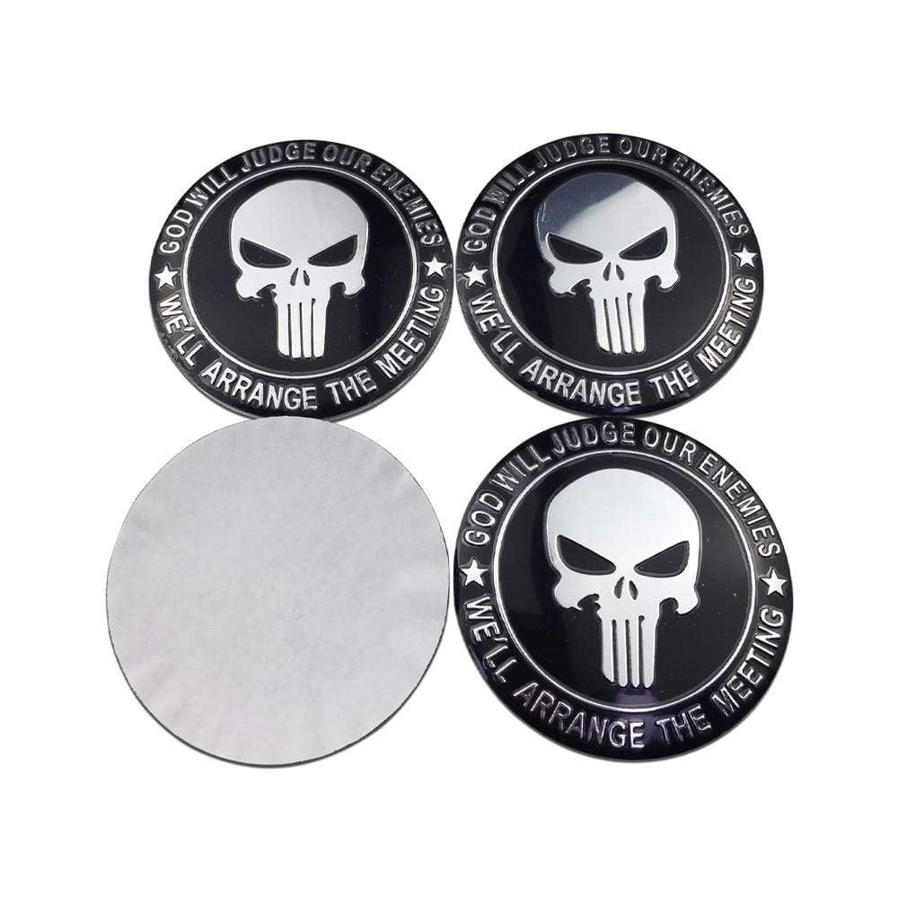 4PCS 56mm Punisher Skull Car Wheel Center Hub Cap Sticker Auto Tire Emblem Badge Decal - larahd