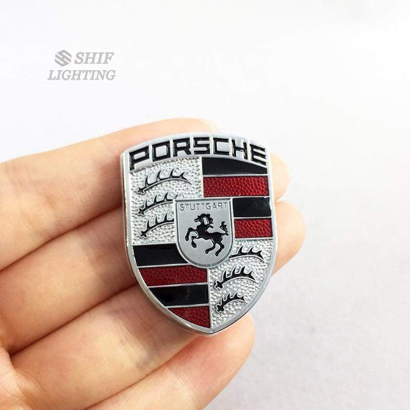 2 x Metal PORSCHE Horse Logo Car Auto Rear Trunk Lid Decorative Emblem Sticker Badge Decal For Porsche - larahd