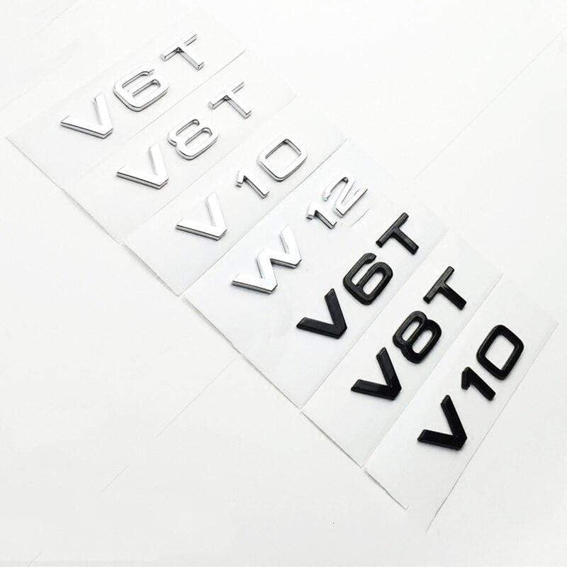 2Pcs V6T V8T V10 W12 Emblem for Audi A4L A5 A6L A7 A8L TT RS7 SQ5 Car Styling Fender Side Rear Trunk Badge Sticker - larahd