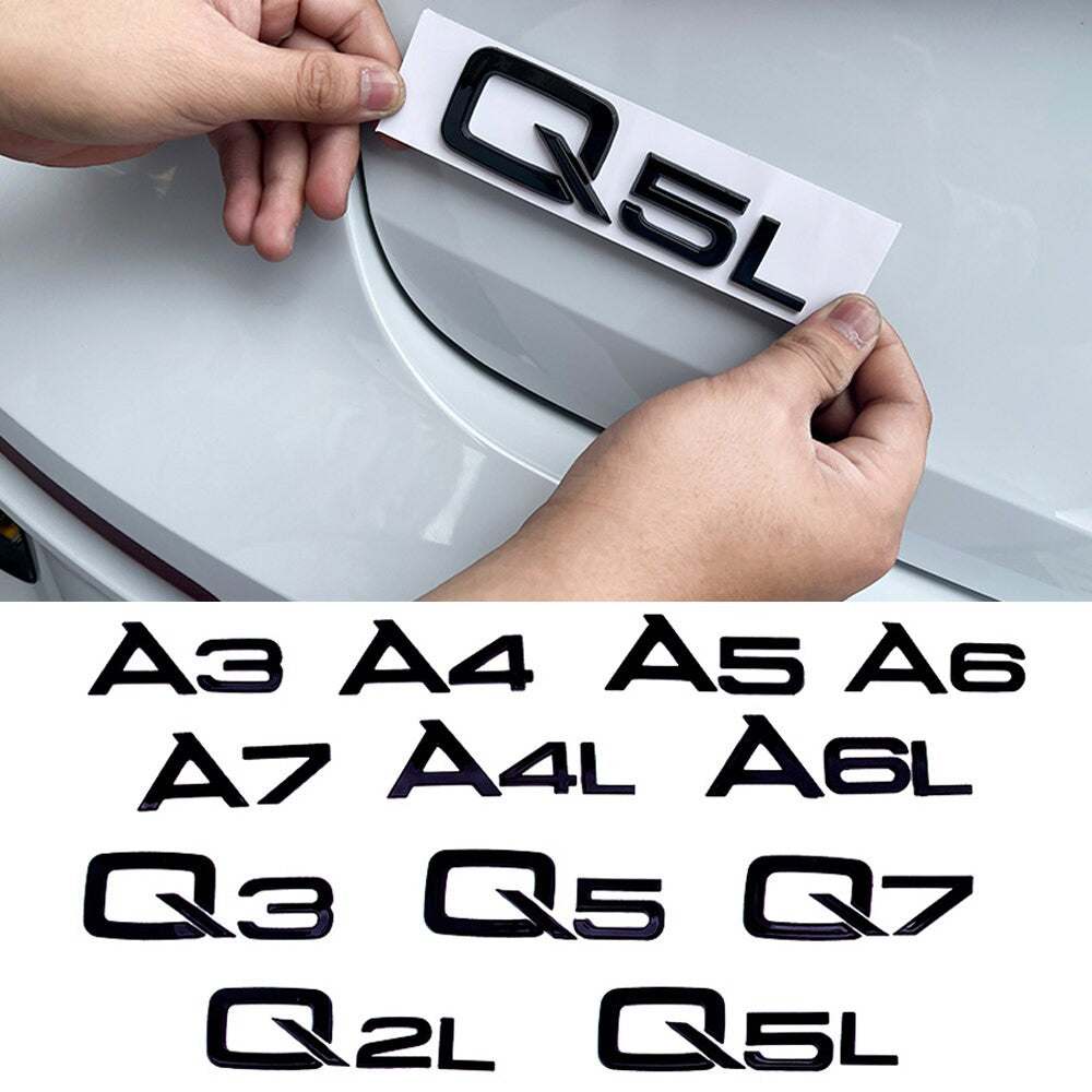 1pcs ABS Glossy Black Rear Tailage Trunk Sticker For Audi A6 C6 C5 A3 A5 Q2 Q3 - larahd