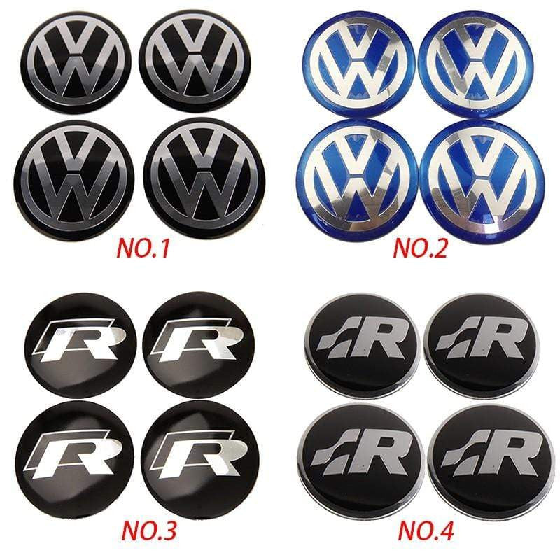 56mm 4PCS Volkswagen VW GTI Rabbit ABT Rline Passat Tiguan Bora Golf Car Wheel Center Hub Cap Sticker Emblem Badge Decal - larahd