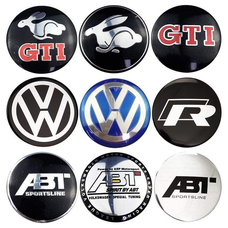 56mm 4PCS Volkswagen VW GTI Rabbit ABT Rline Passat Tiguan Bora Golf Car Wheel Center Hub Cap Sticker Emblem Badge Decal - larahd