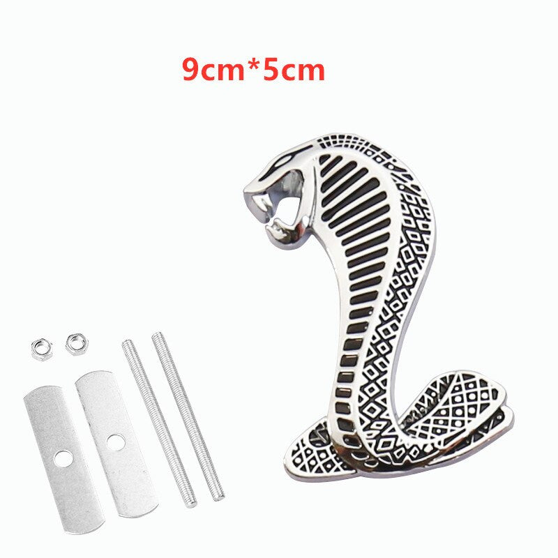 1pcs Metal Snake Cobra Badge Front Grille Emblem Rear Trunk Decal Sticker for Mustang - larahd