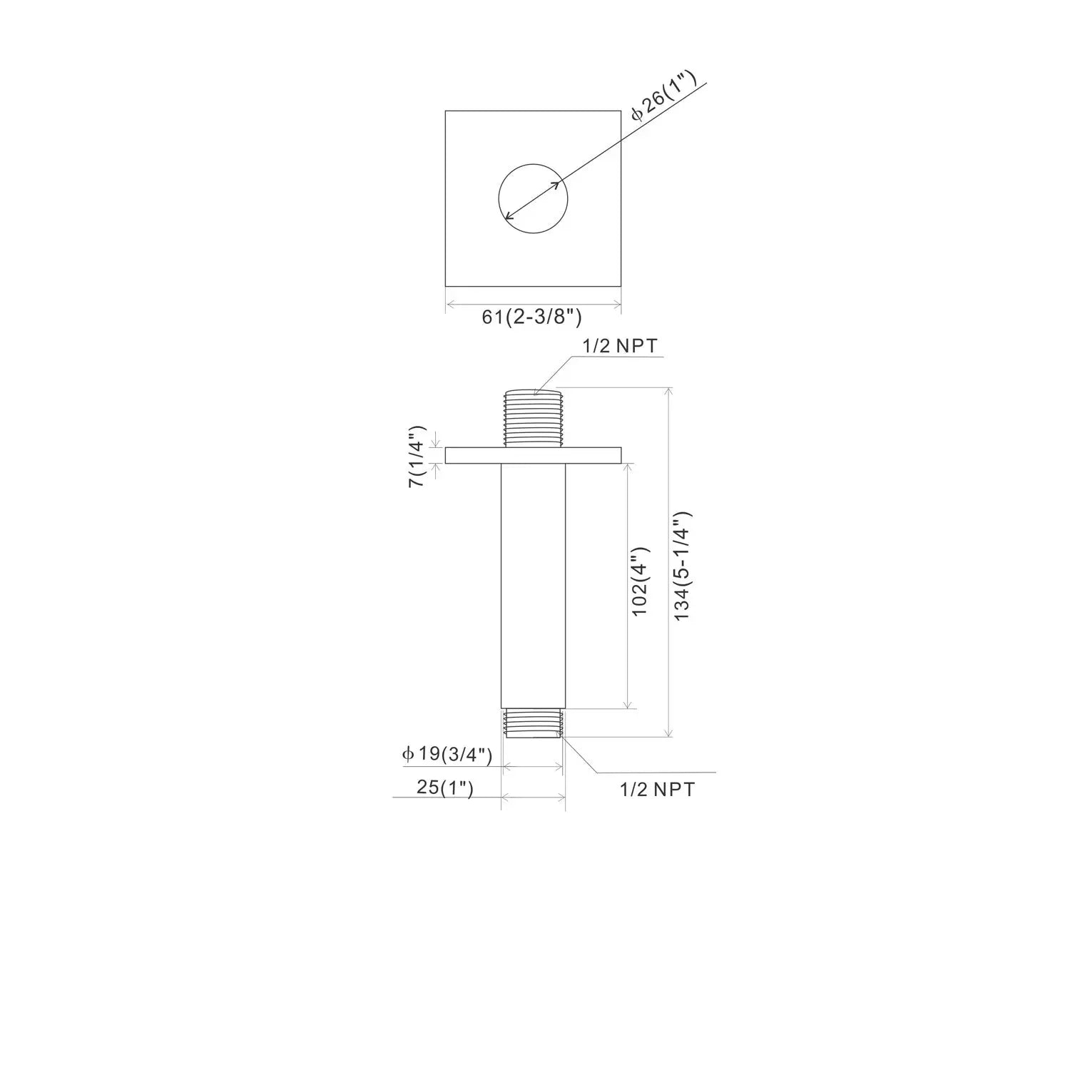 Metal Square Shower Arm in Chrome - larahd