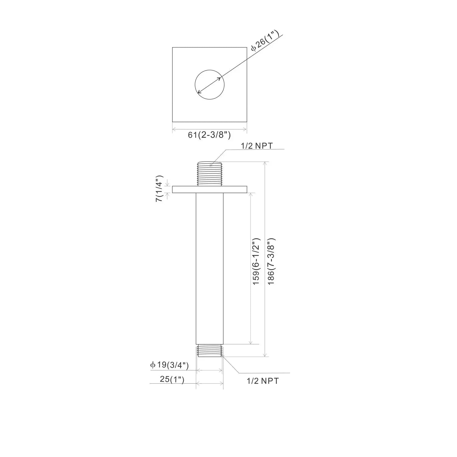 Metal Square Shower Arm in Chrome - larahd