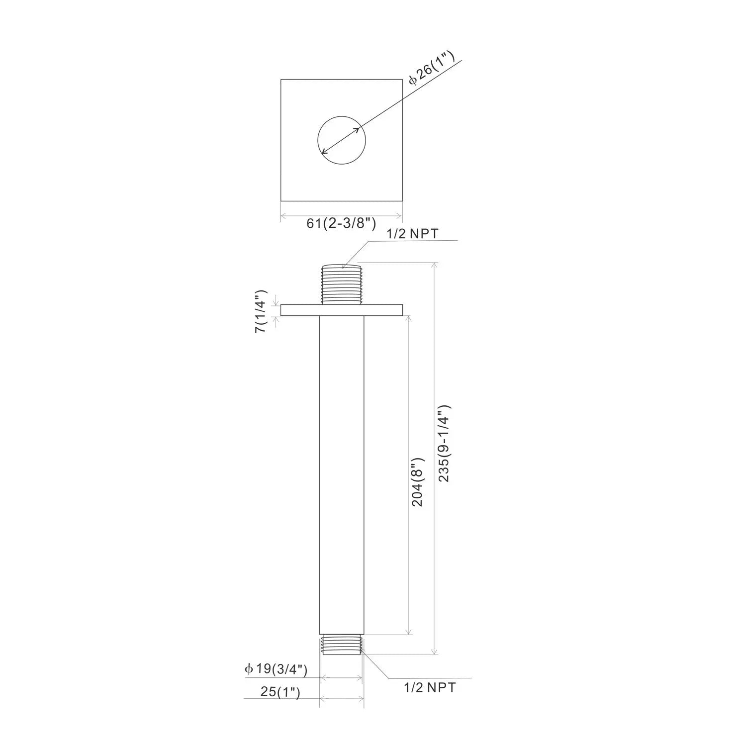 Metal Square Shower Arm in Chrome - larahd