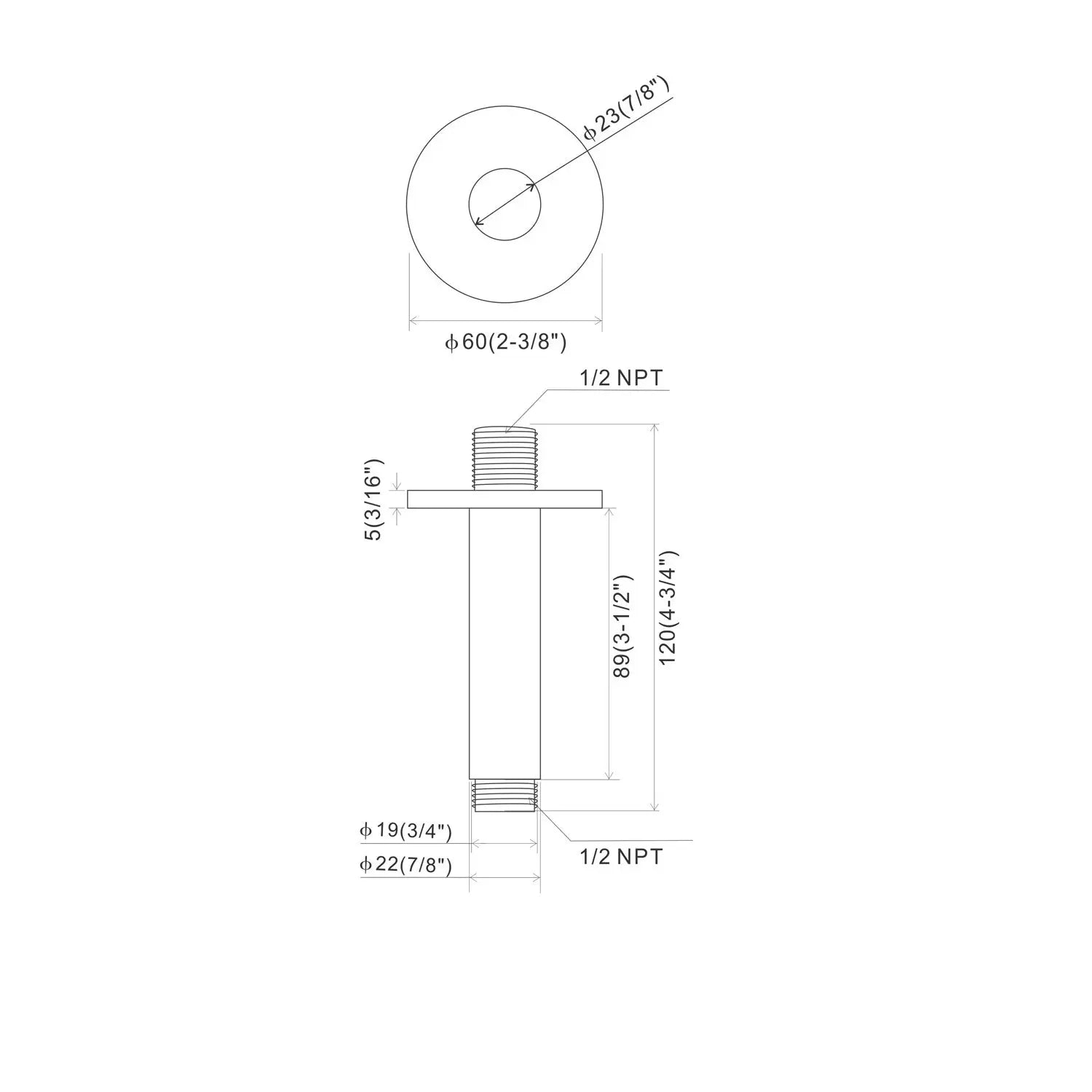 Metal Round Shower Arm in Chrome - larahd