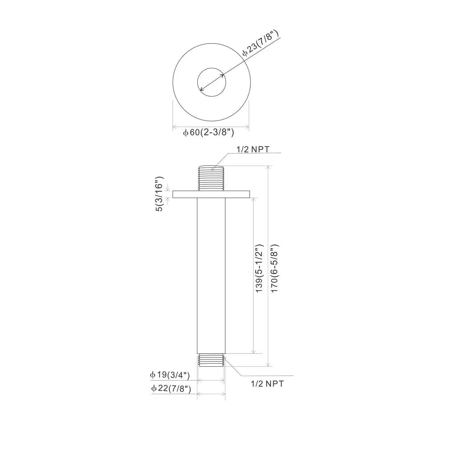 Metal Round Shower Arm in Chrome - larahd