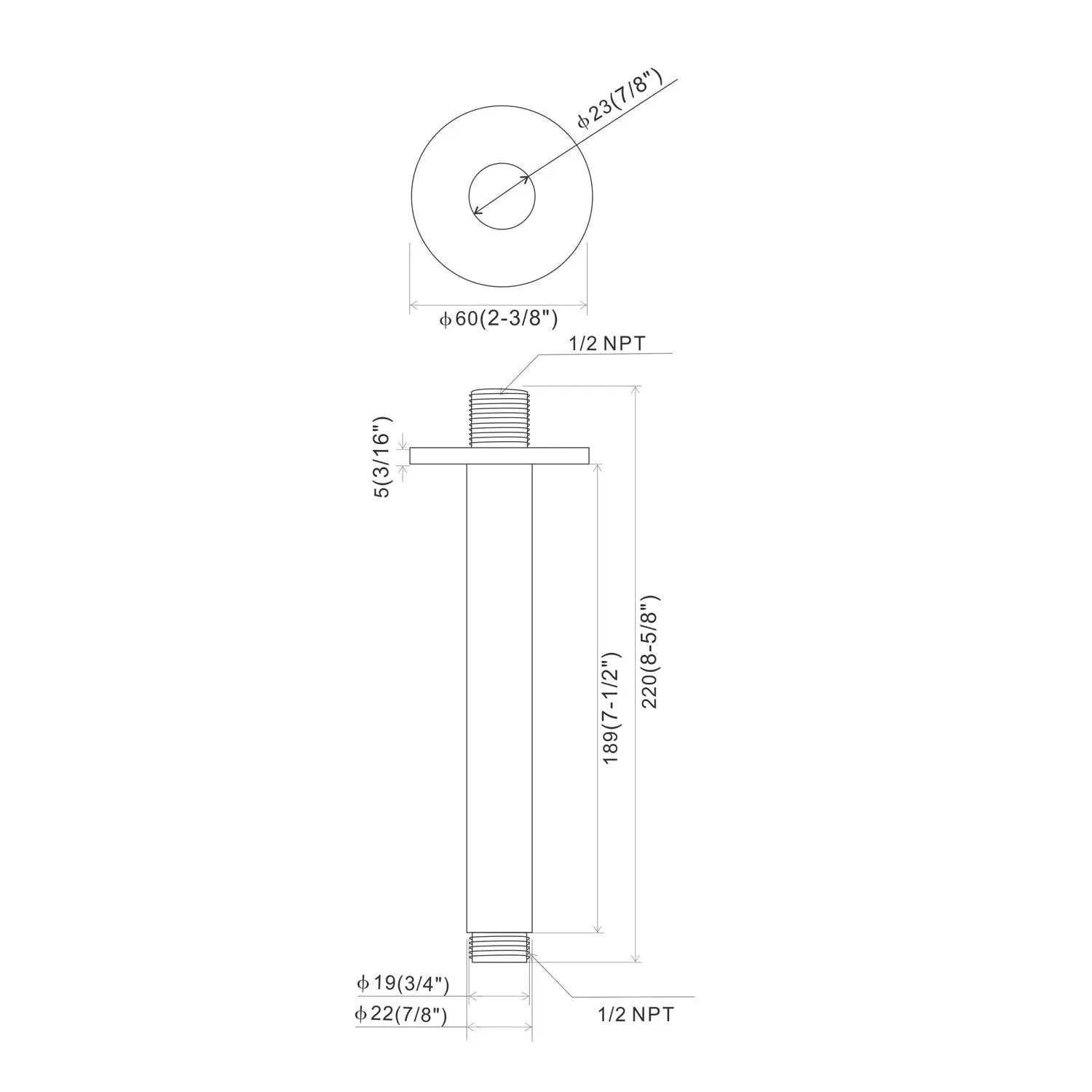 Metal Round Shower Arm in Chrome - larahd