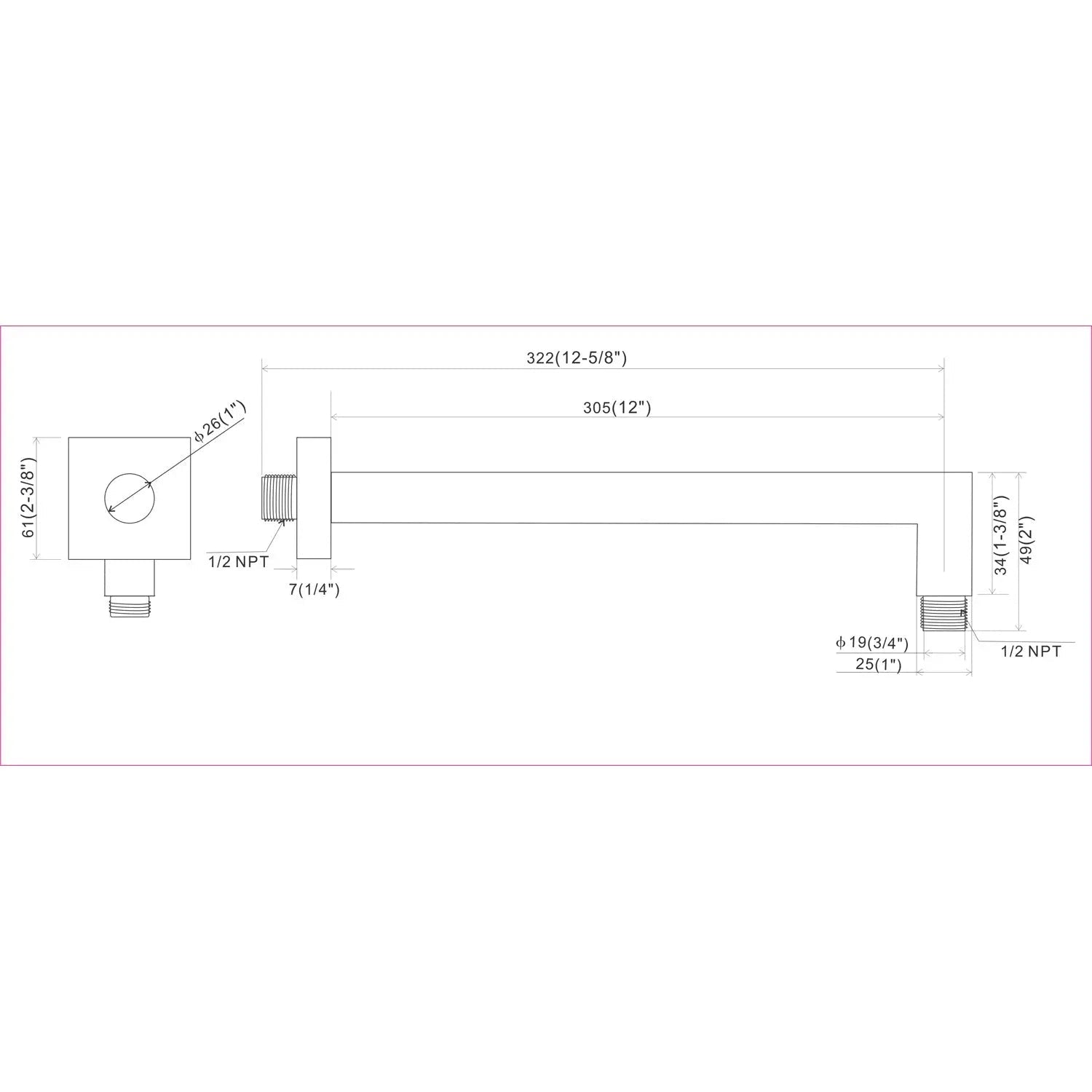 Metal Rectangle Shower Arm in Chrome - larahd