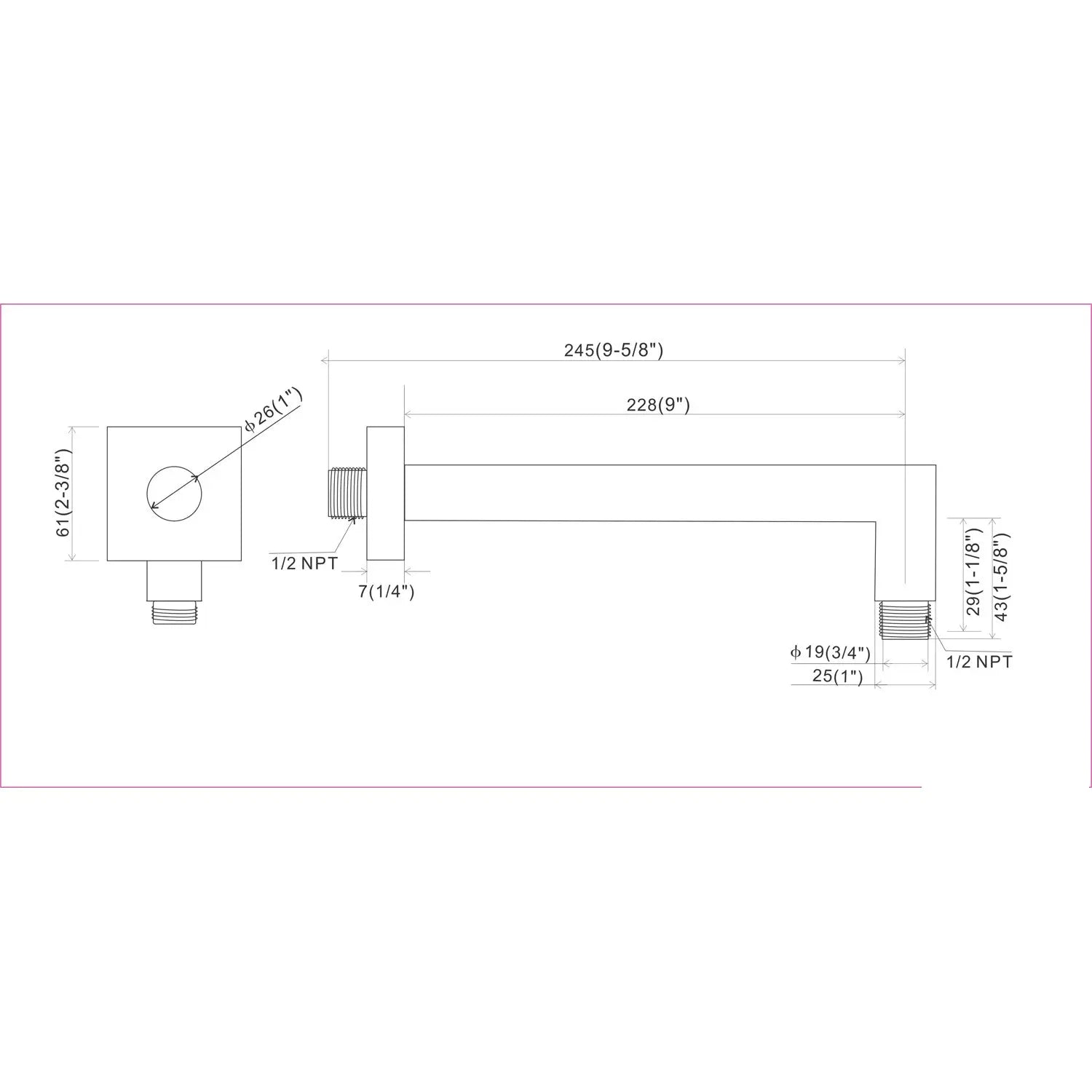 Metal Rectangle Shower Arm in Chrome - larahd