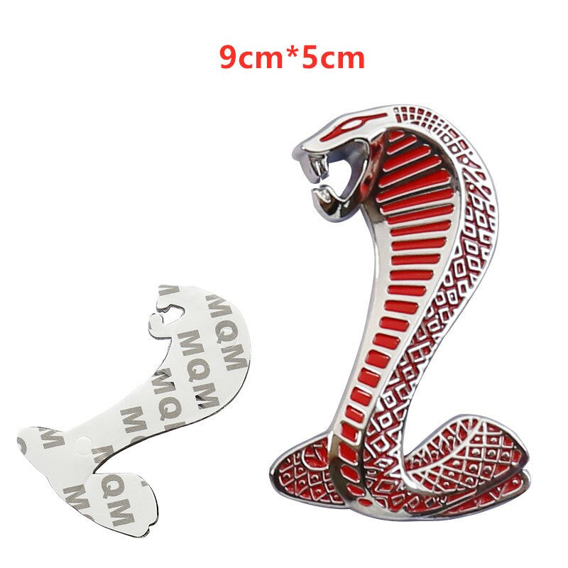 1pcs Metal Snake Cobra Badge Front Grille Emblem Rear Trunk Decal Sticker for Mustang - larahd