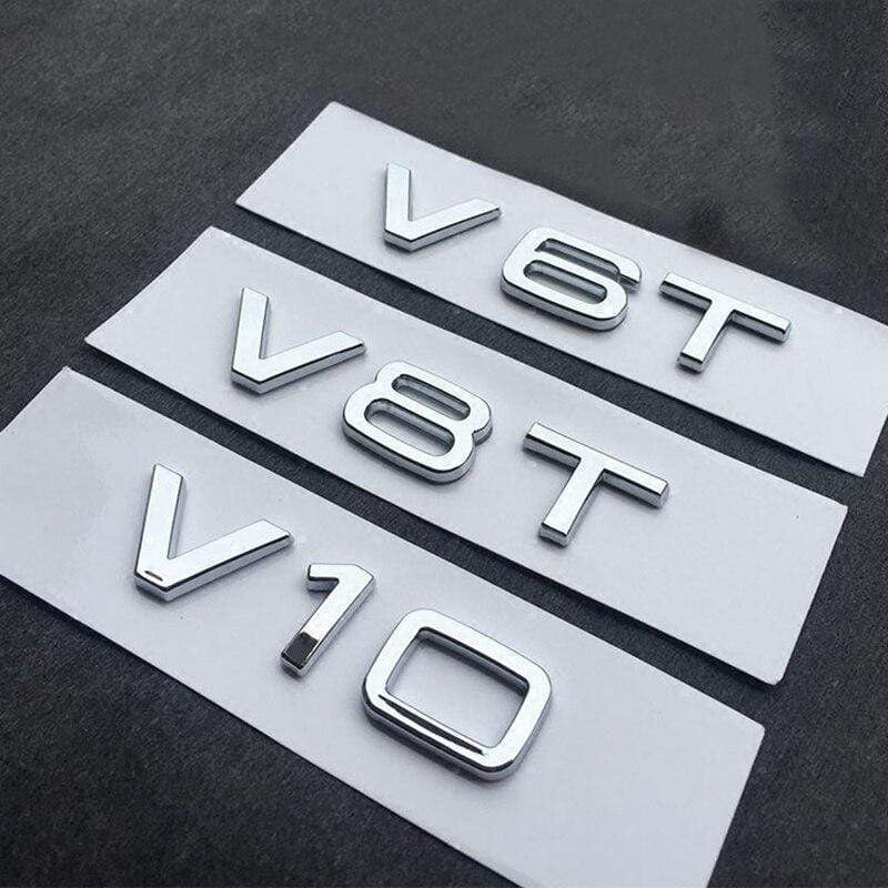 2Pcs V6T V8T V10 W12 Emblem for Audi A4L A5 A6L A7 A8L TT RS7 SQ5 Car Styling Fender Side Rear Trunk Badge Sticker - larahd