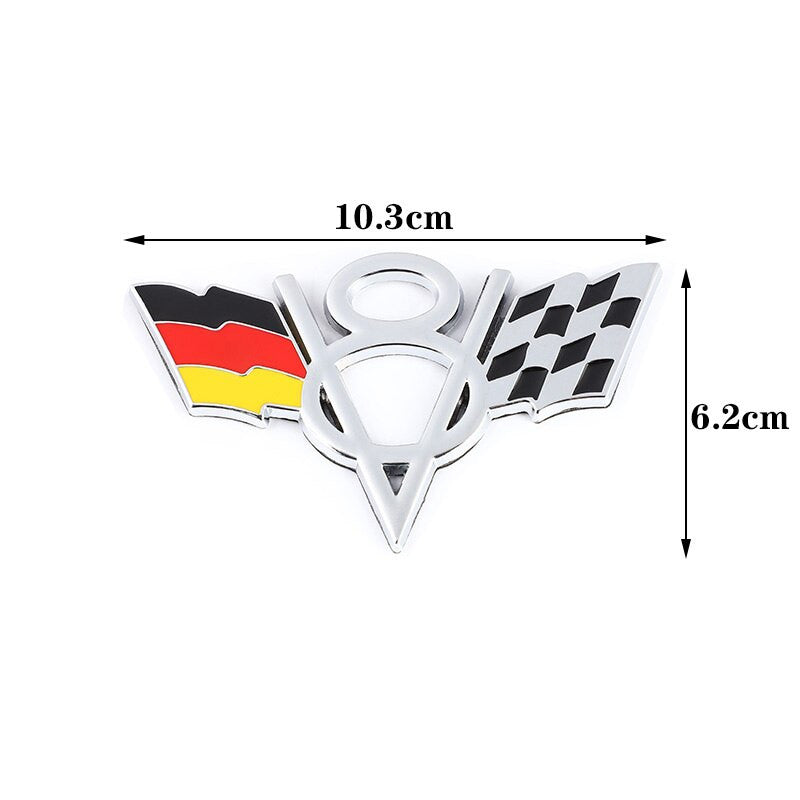 3D Metal V8 USA UK Germany France Italy Flag Sticker Emblem Badge for Fiat Ford Lada Audi Opel Skoda - larahd