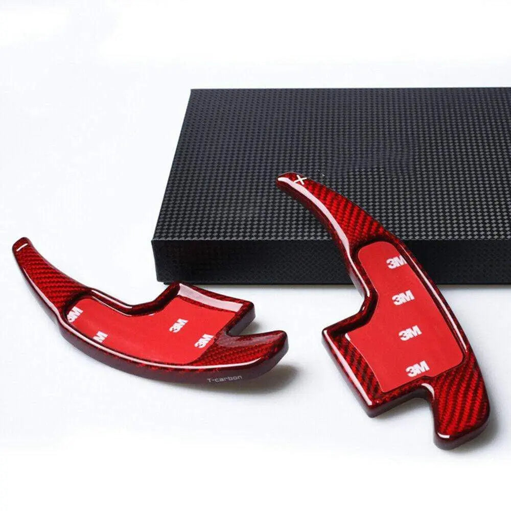 Real Carbon Fiber Steering Wheel Shift Paddle Extension Red For Mustang 2015+