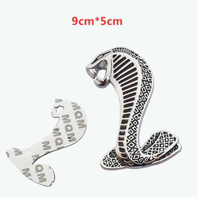 1pcs Metal Snake Cobra Badge Front Grille Emblem Rear Trunk Decal Sticker for Mustang - larahd