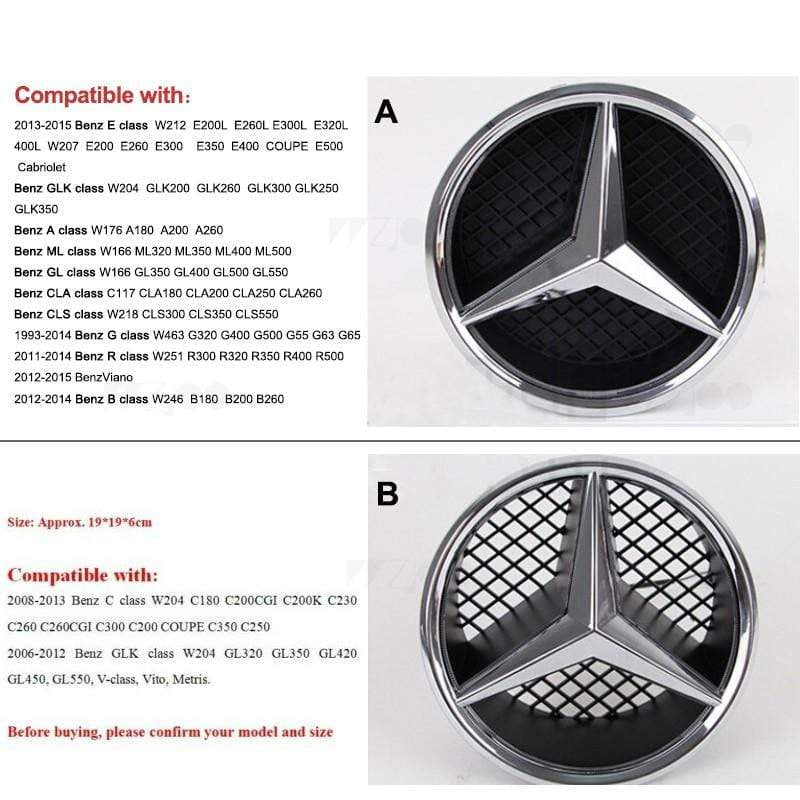 LED  Illuminated Front Light Logo Car Front Grill Grille Star Emblem Badge for Mercedes-Benz-Realmancar