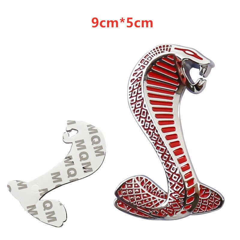 1pcs Metal Snake Cobra Badge Front Grille Emblem Rear Trunk Decal Sticker for Mustang - larahd