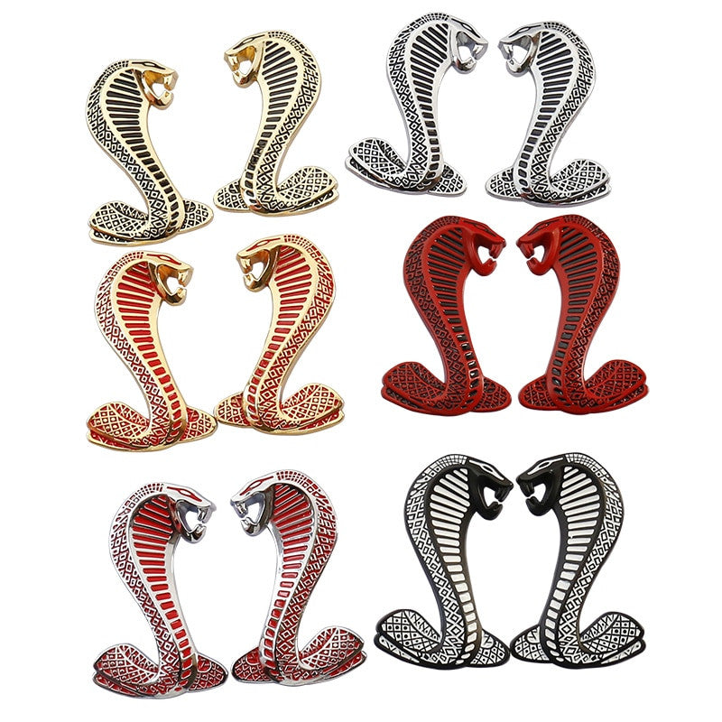 1pcs Metal Snake Cobra Badge Front Grille Emblem Rear Trunk Decal Sticker for Mustang - larahd