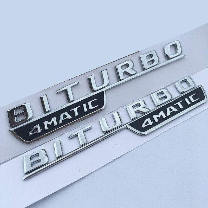 2017 Letter Emblem for Mercedes Benz amg BITURBO 4MATIC+ Red Plus Car Styling Fender Badge Doulbe Turbo Sticker Chrome Black Red