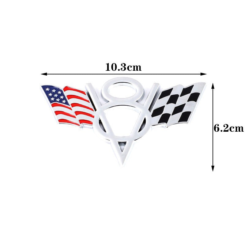 3D Metal V8 USA UK Germany France Italy Flag Sticker Emblem Badge for Fiat Ford Lada Audi Opel Skoda - larahd