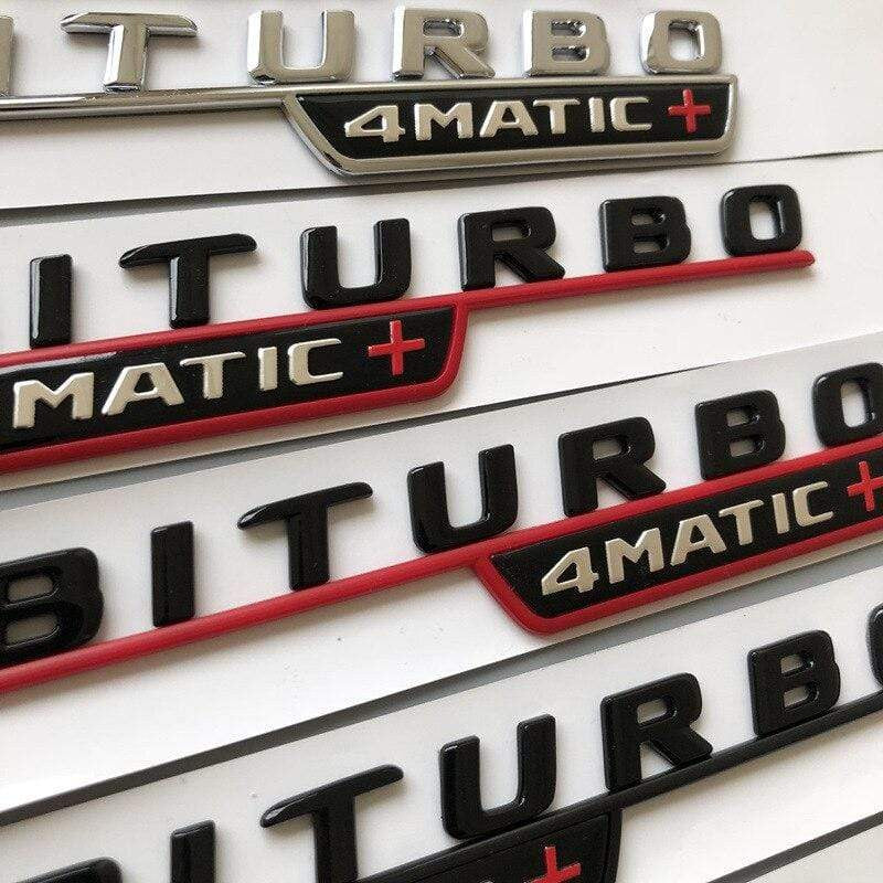 2017 Letter Emblem for Mercedes Benz amg BITURBO 4MATIC+ Red Plus Car Styling Fender Badge Doulbe Turbo Sticker Chrome Black Red - larahd