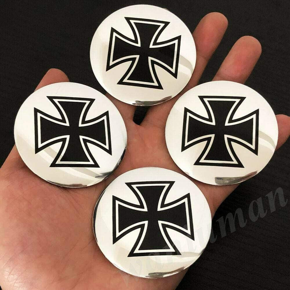 4pcs 56mm Maltese Cross Car Wheel Center Hub Cap Badge Emblem Decals Sticker