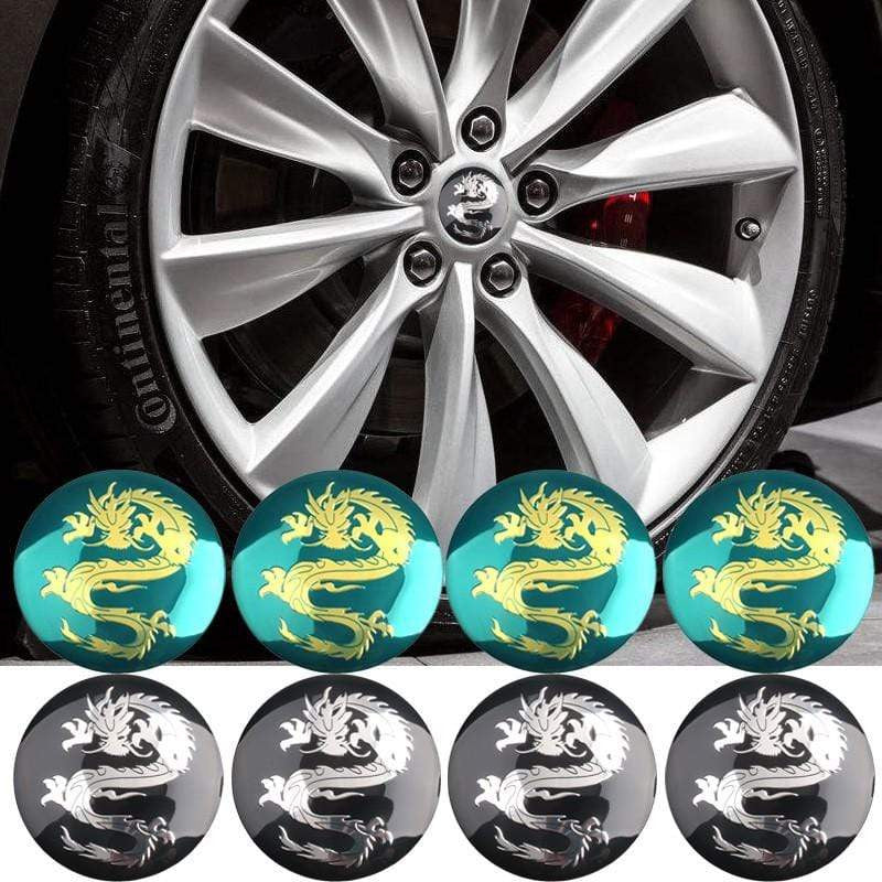 4pcs Dragon logo Car Steering tire Wheel Center car sticker Hub Cap Emblem Badge Decals For decoration-Realmancar