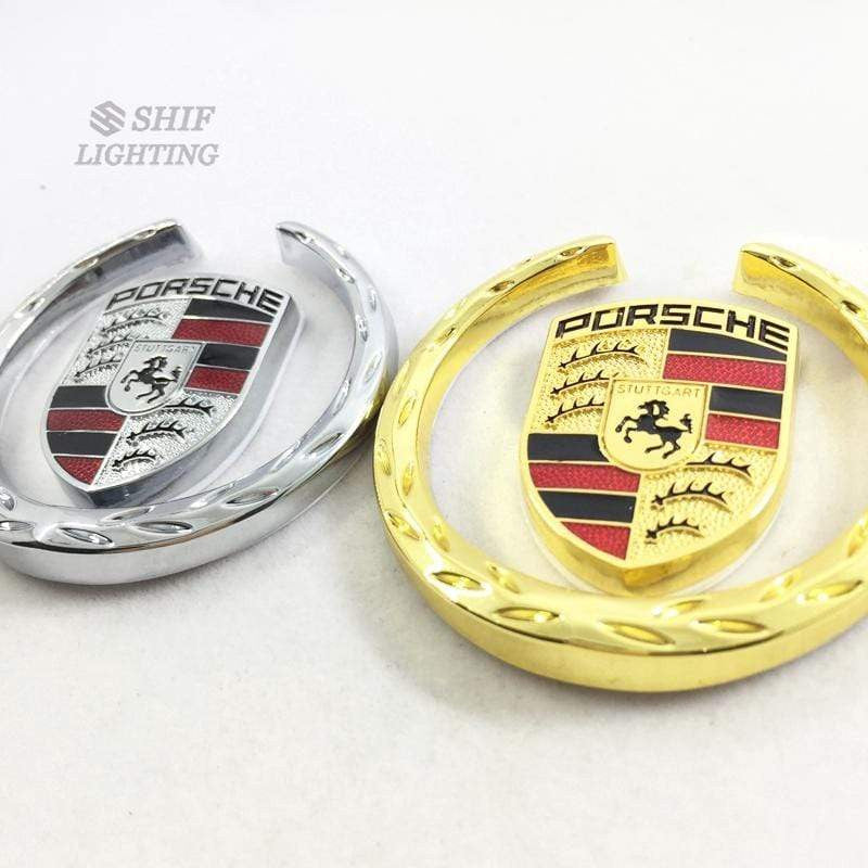 2 x Metal PORSCHE Horse Logo Car Auto Rear Trunk Lid Decorative Emblem Sticker Badge Decal For Porsche