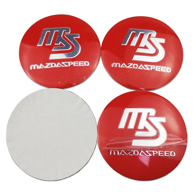 4PCS 56mm MS Mazda Speed Car Wheel Center Hub Cap Sticker Auto Tire Emblem Badge Decal