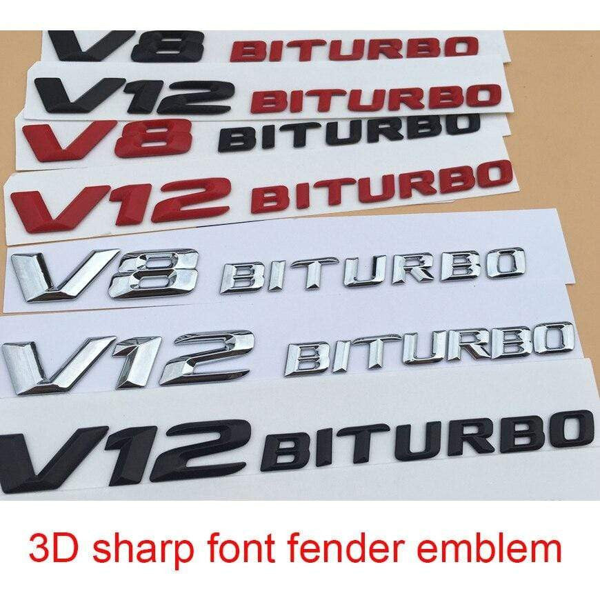 3D Font Letters Emblem Badge for Mercedes Benz AMG C63 E300L V8 V12 BITURBO Fender Supercharge Turbo Sticker - larahd