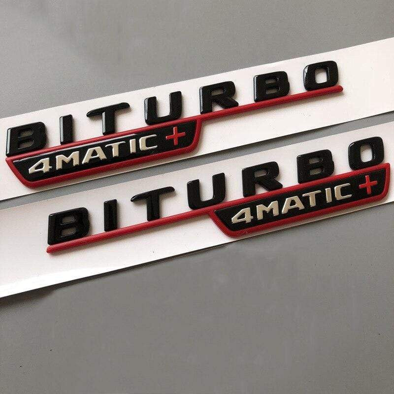 2017 Letter Emblem for Mercedes Benz amg BITURBO 4MATIC+ Red Plus Car Styling Fender Badge Doulbe Turbo Sticker Chrome Black Red - larahd