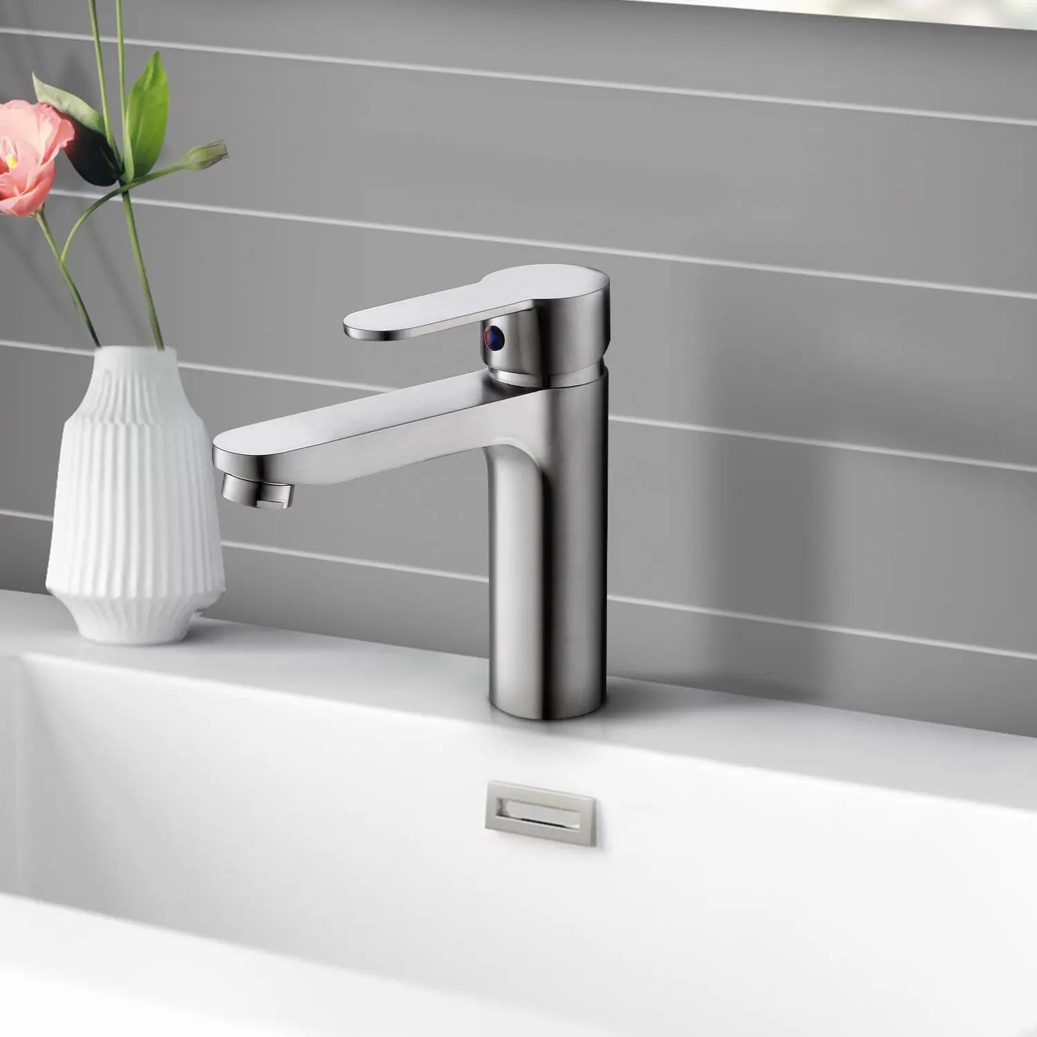 Single Hole Single-Handle Stainless Steel Bathroom Faucet in contemporary design - larahd