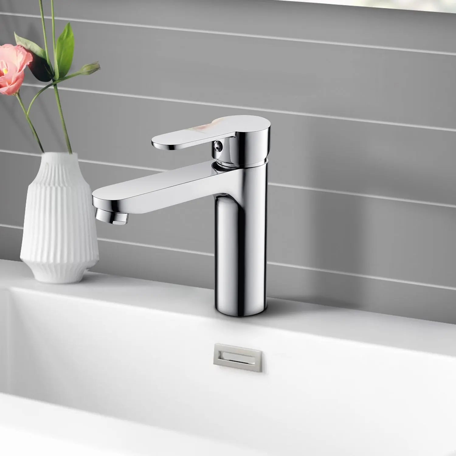 Single Hole Single-Handle Stainless Steel Bathroom Faucet in contemporary design - larahd