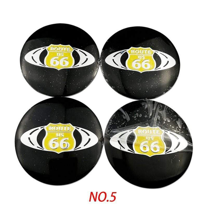 4PCS 56mm Cadillac Route US 66 Car Wheel Center Hub Cap Sticker Auto Tire Emblem Badge Decal