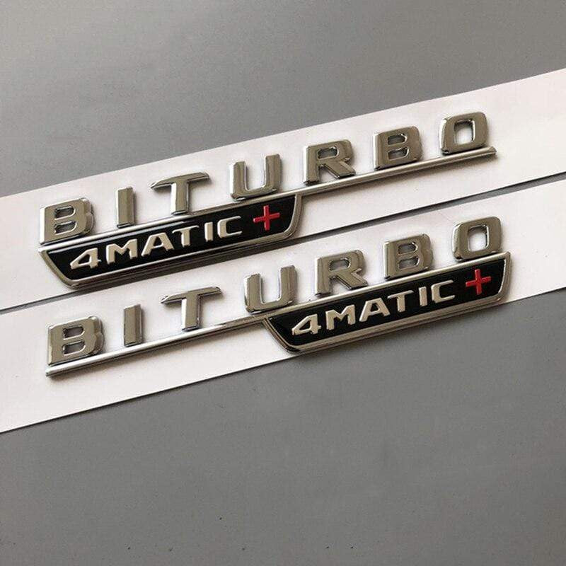 2017 Letter Emblem for Mercedes Benz amg BITURBO 4MATIC+ Red Plus Car Styling Fender Badge Doulbe Turbo Sticker Chrome Black Red