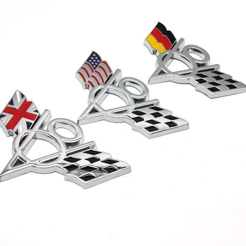 3D Metal V8 USA Germany UK Flag Car Sticker Emblem Badge for Chevrolet Lacetti Aveo Cobalt Cruze Malibu Trax Camaro Car Styling - larahd