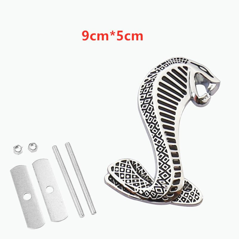 1pcs Metal Snake Cobra Badge Front Grille Emblem Rear Trunk Decal Sticker for Mustang - larahd