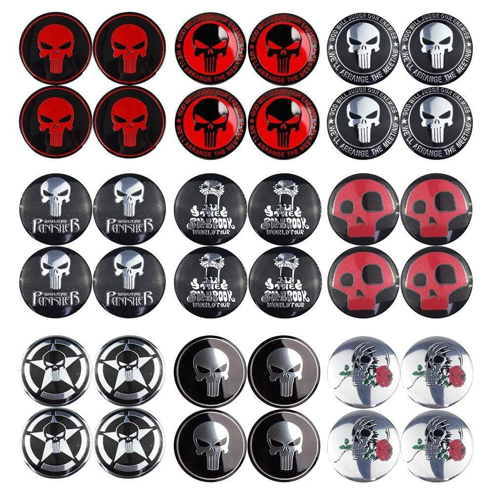 4PCS 56mm Punisher Skull Car Wheel Center Hub Cap Sticker Auto Tire Emblem Badge Decal - larahd