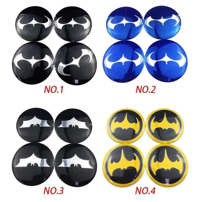 4PCS 56mm Batman Bat Car Wheel Center Hub Cap Sticker Auto Tire Emblem Badge Decal - larahd