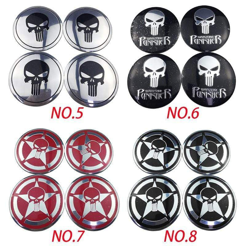 4PCS 56mm Punisher Skull Car Wheel Center Hub Cap Sticker Auto Tire Emblem Badge Decal - larahd