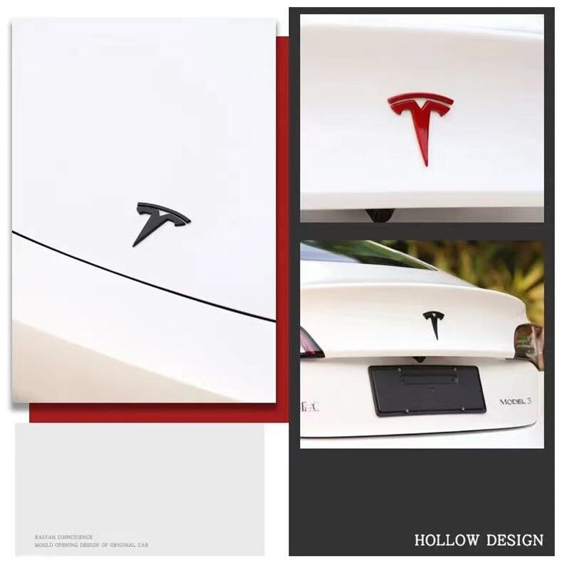 Metal Alloy Front Hood & Rear Tesla Emblem T Logo Badge For Tesla Model 3 - larahd