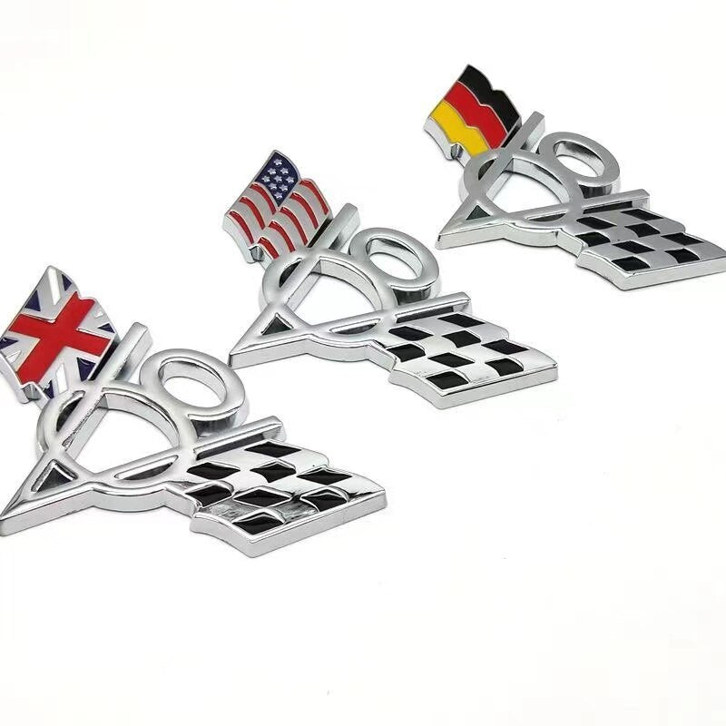 3D Metal V8 USA UK Germany France Italy Flag Sticker Emblem Badge for Fiat Ford Lada Audi Opel Skoda - larahd