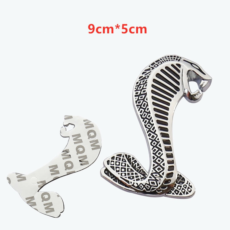 1pcs Metal Snake Cobra Badge Front Grille Emblem Rear Trunk Decal Sticker for Mustang - larahd