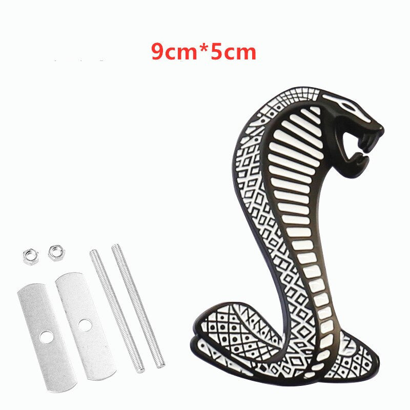 1pcs Metal Snake Cobra Badge Front Grille Emblem Rear Trunk Decal Sticker for Mustang - larahd