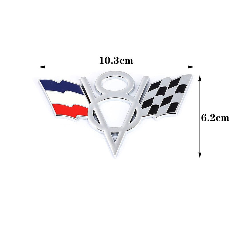 3D Metal V8 USA UK Germany France Italy Flag Sticker Emblem Badge for Fiat Ford Lada Audi Opel Skoda - larahd