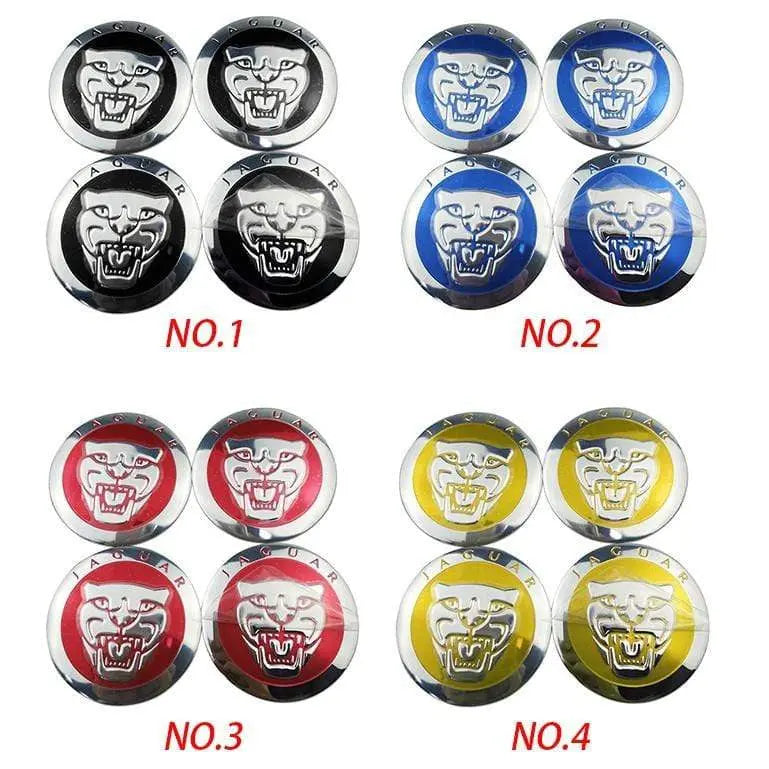 56mm 4PCS Jaguar Leopard Head XF XJ-S XJ-6 X-Type XE S-Type XKR XK Car Wheel Center Hub Cap Sticker Emblem Badge Decal - larahd