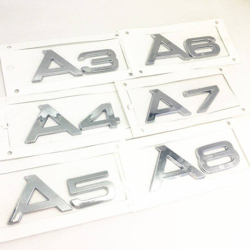 1 Pcs For Audi Black/Silver A 3 4 5 6 7 8 Rear Bumper Trunk Emblem Stickers Badge Decals - larahd