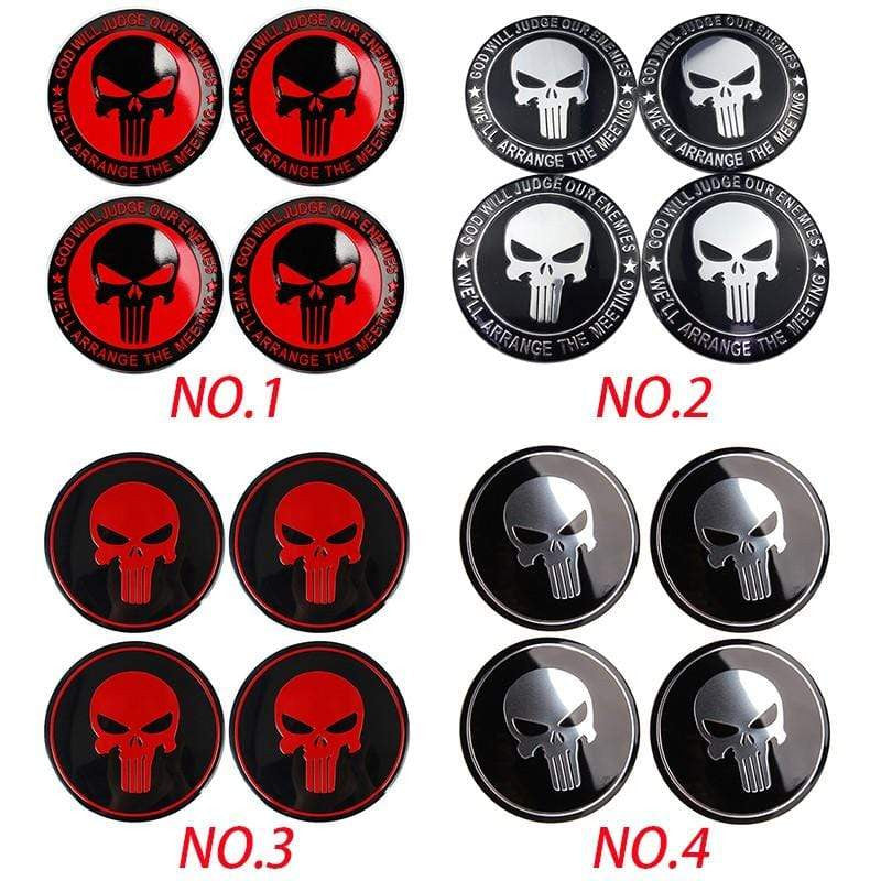 4PCS 56mm Punisher Skull Car Wheel Center Hub Cap Sticker Auto Tire Emblem Badge Decal - larahd