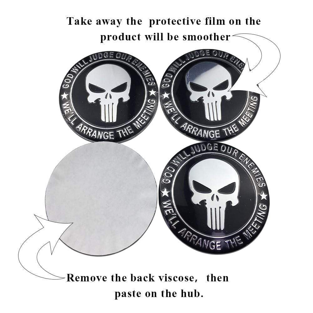 4PCS 56mm Punisher Skull Car Wheel Center Hub Cap Sticker Auto Tire Emblem Badge Decal - larahd